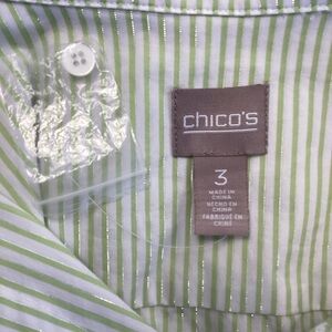 Chico's Green  white silver Striped Blouse